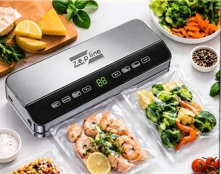 Zepline ZP-00359 і продукти у вакуумних пакетах: креветки, овочі, сир